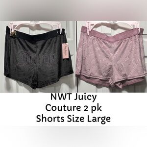 NWT Juicy Couture 2PK Shorts Lounge Velour Black Light Rose Size Large Brand NEW